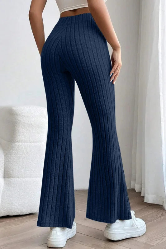 Chic High Waist Flare Pants in Ribbed Opaque Fabric Clothing bottoms Trendsi