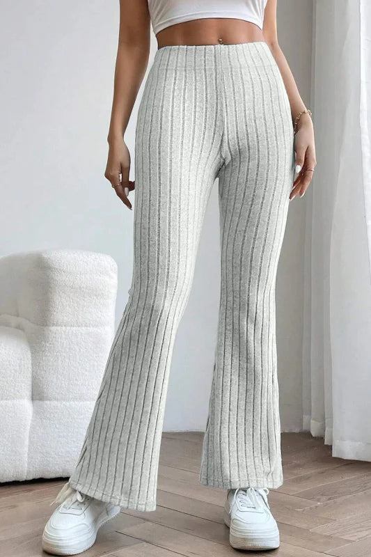 Chic High Waist Flare Pants in Ribbed Opaque Fabric Clothing bottoms Trendsi