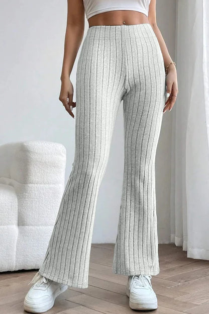 Chic High Waist Flare Pants in Ribbed Opaque Fabric Clothing bottoms Trendsi