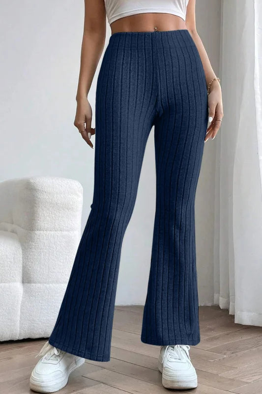 Chic High Waist Flare Pants in Ribbed Opaque Fabric Clothing bottoms Trendsi