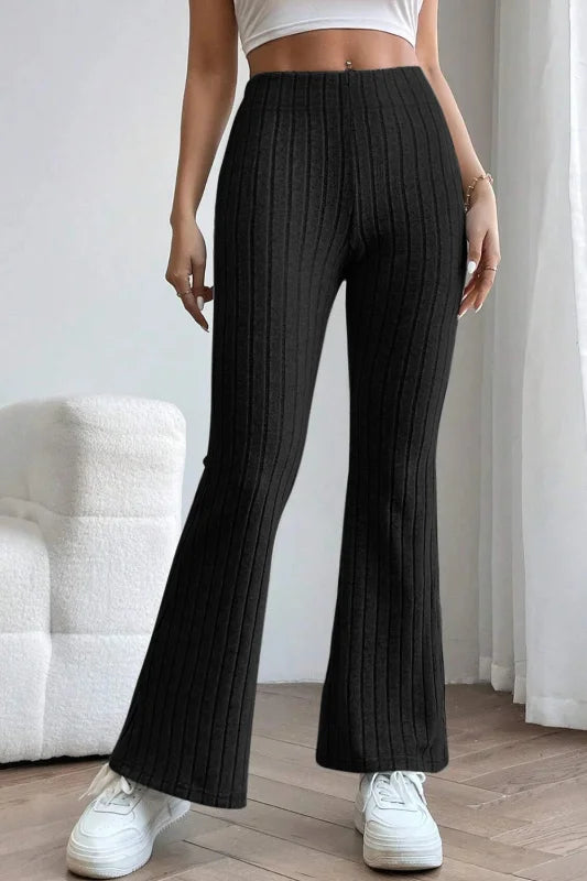 Chic High Waist Flare Pants in Ribbed Opaque Fabric Clothing bottoms Trendsi