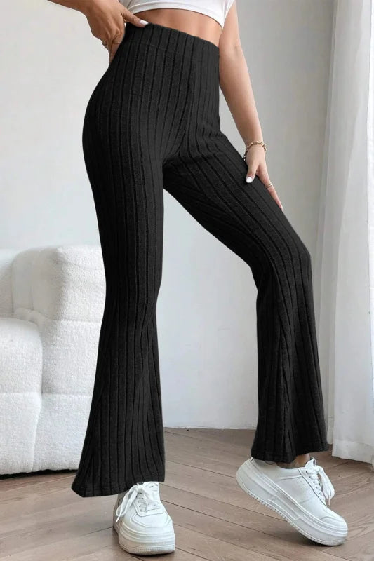 Chic High Waist Flare Pants in Ribbed Opaque Fabric Clothing bottoms Trendsi