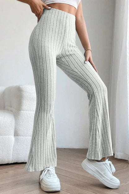 Chic High Waist Flare Pants in Ribbed Opaque Fabric Clothing bottoms Trendsi