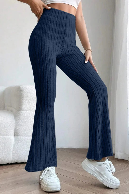 Chic High Waist Flare Pants in Ribbed Opaque Fabric Clothing bottoms Trendsi