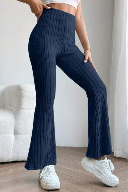 Chic High Waist Flare Pants in Ribbed Opaque Fabric Clothing bottoms Trendsi
