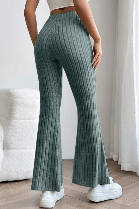 Chic High Waist Flare Pants in Ribbed Opaque Fabric Clothing bottoms Trendsi