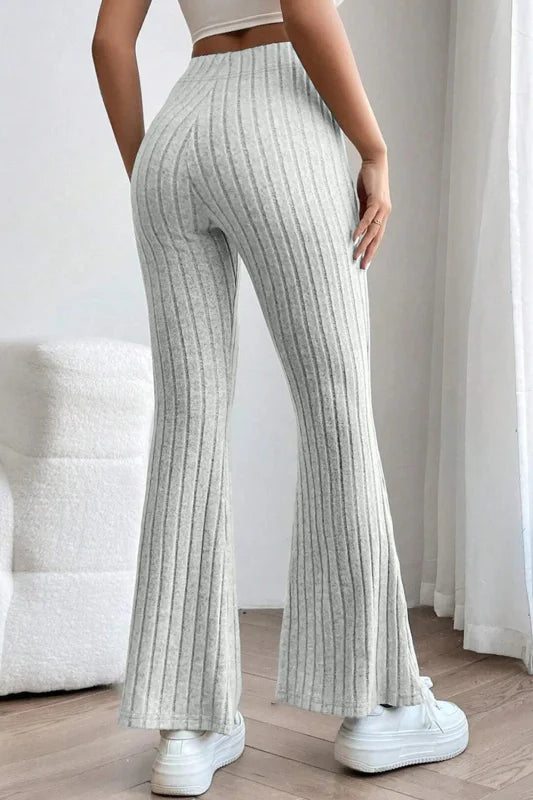 Chic High Waist Flare Pants in Ribbed Opaque Fabric Clothing bottoms Trendsi