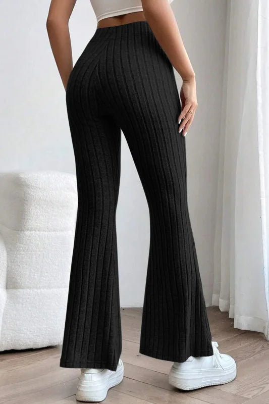Chic High Waist Flare Pants in Ribbed Opaque Fabric Clothing bottoms Trendsi