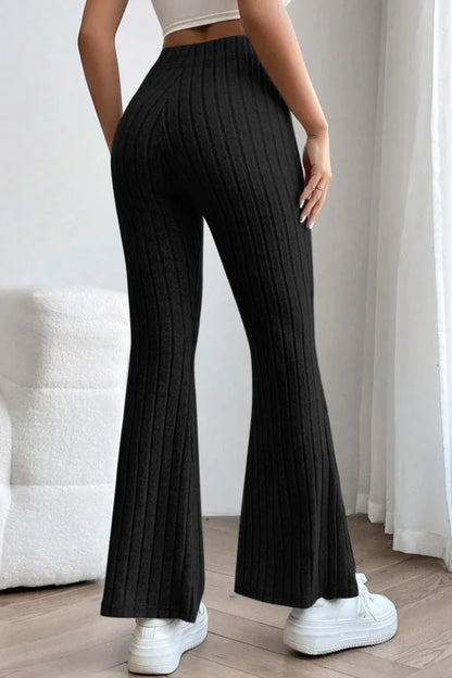 Chic High Waist Flare Pants in Ribbed Opaque Fabric Clothing bottoms Trendsi