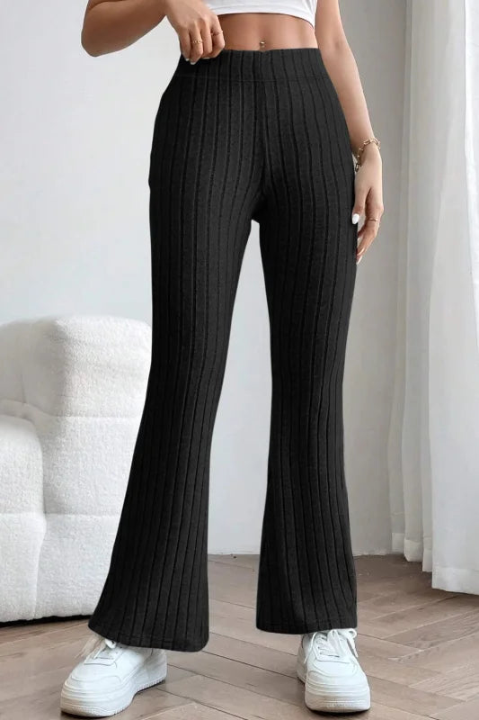 Chic High Waist Flare Pants in Ribbed Opaque Fabric Clothing bottoms Trendsi
