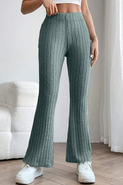Chic High Waist Flare Pants in Ribbed Opaque Fabric Clothing bottoms Trendsi