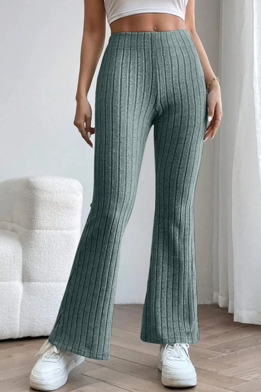Chic High Waist Flare Pants in Ribbed Opaque Fabric Clothing bottoms Trendsi