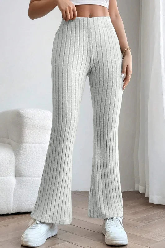 Chic High Waist Flare Pants in Ribbed Opaque Fabric Clothing bottoms Trendsi