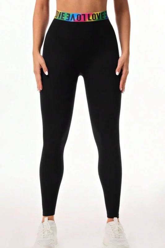 Bold High Waist Letter Printed Leggings Clothing bottoms Trendsi