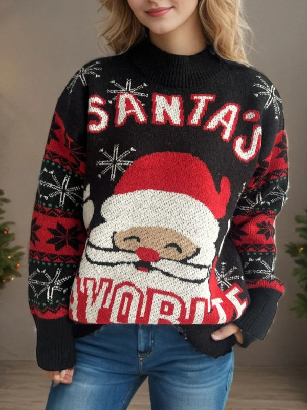 Cozy Santa Long Sleeve Sweater in Festive Stretch Knit Clothing Tops Trendsi