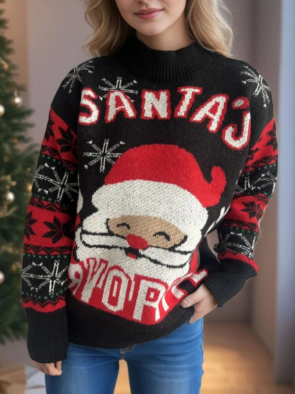 Cozy Santa Long Sleeve Sweater in Festive Stretch Knit Clothing Tops Trendsi