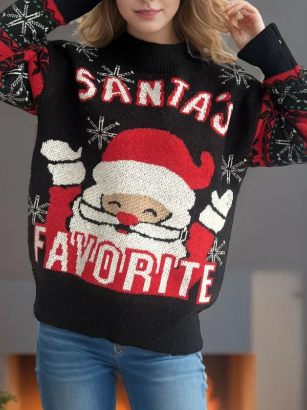 Cozy Santa Long Sleeve Sweater in Festive Stretch Knit Clothing Tops Trendsi