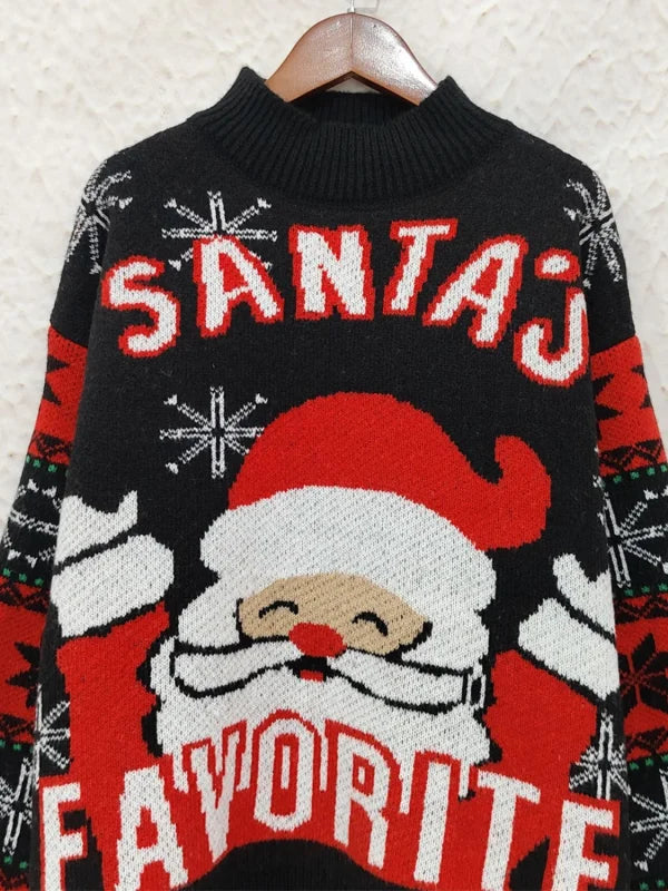Cozy Santa Long Sleeve Sweater in Festive Stretch Knit Clothing Tops Trendsi