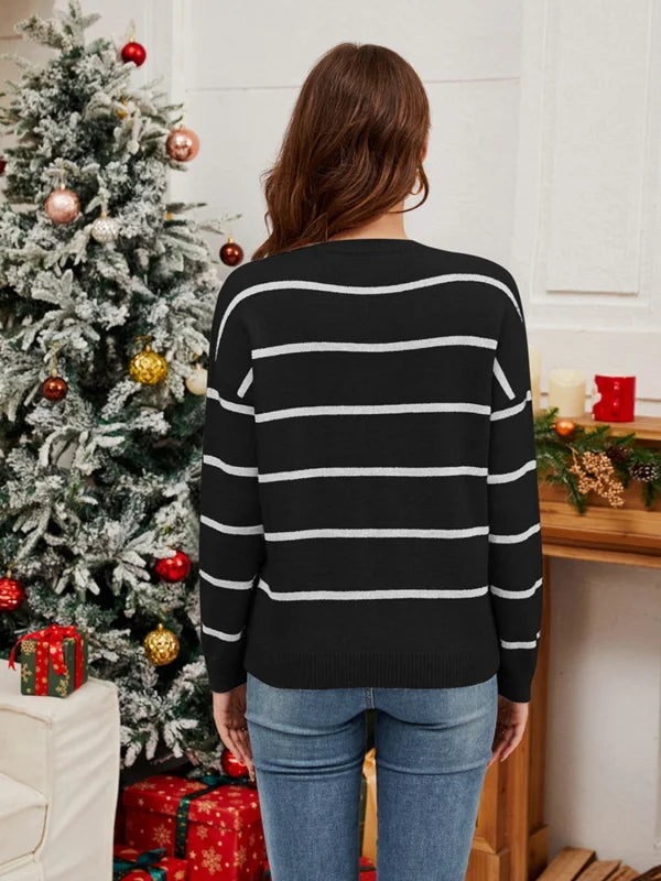 Festive Santa Round Neck Sweatshirt with Cozy Long Sleeve Clothing Tops Trendsi