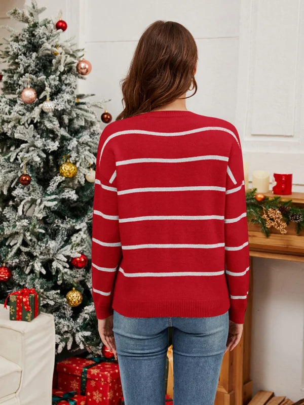 Festive Santa Round Neck Sweatshirt with Cozy Long Sleeve Clothing Tops Trendsi