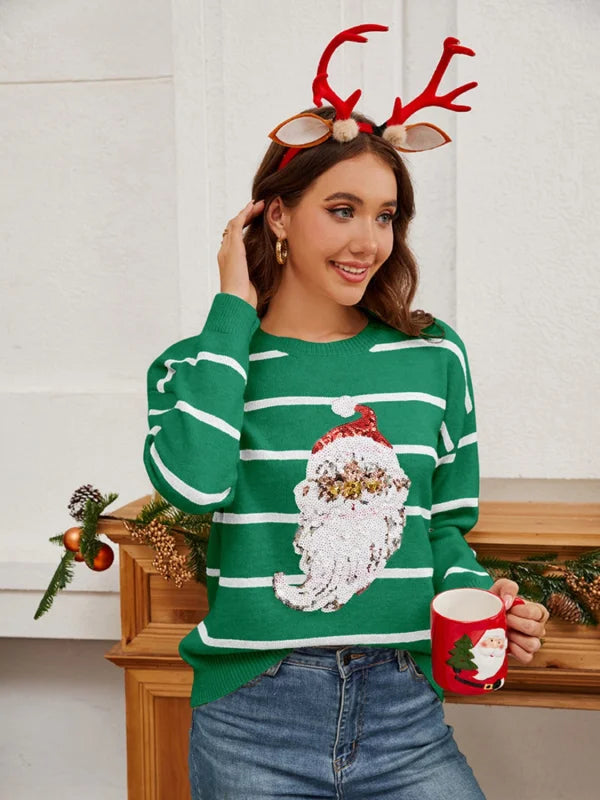 Festive Santa Round Neck Sweatshirt with Cozy Long Sleeve Clothing Tops Trendsi