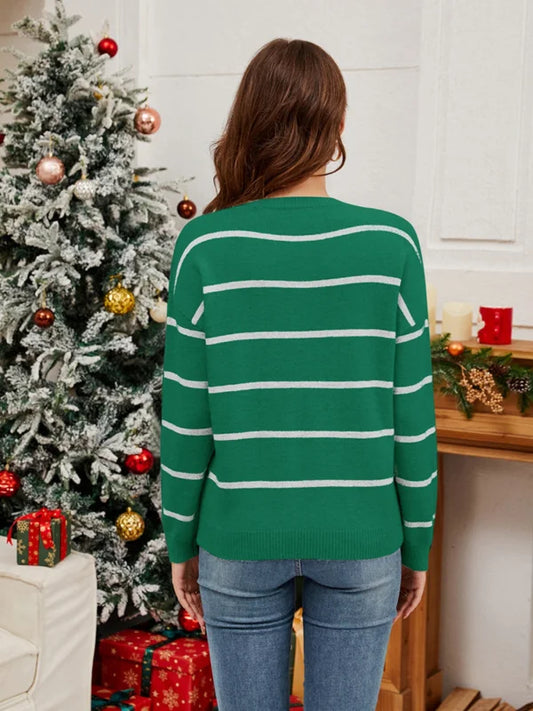 Festive Santa Round Neck Sweatshirt with Cozy Long Sleeve Clothing Tops Trendsi