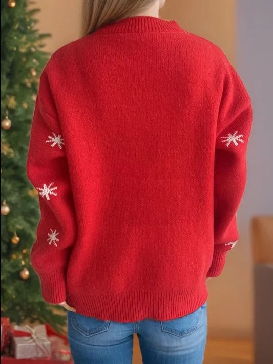 Cozy Reindeer Round Neck Sweater in Soft Stretch Fabric Clothing Tops Trendsi
