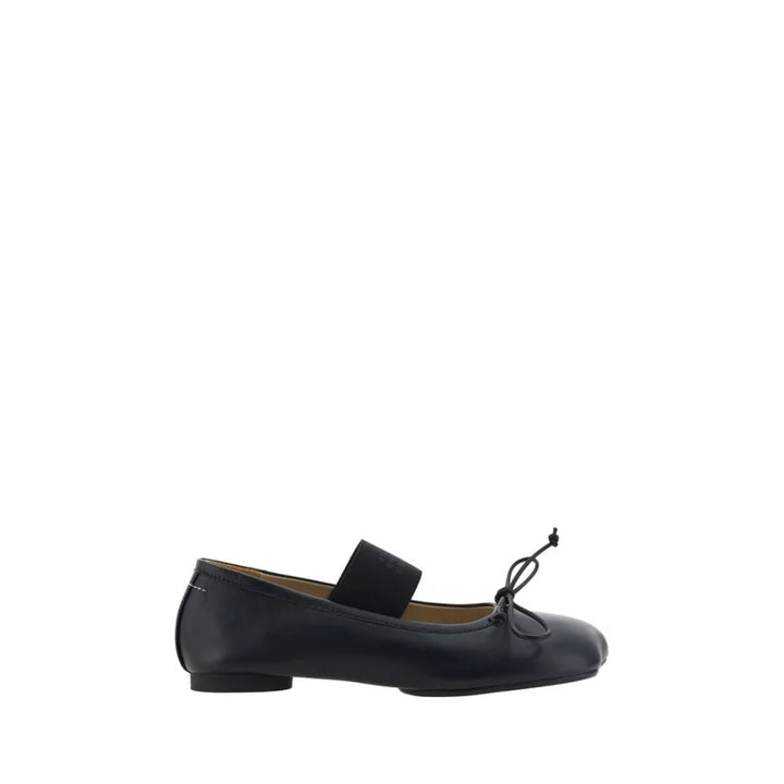 MM6 Black Calf Leather Bos Taurus Ballet Flats