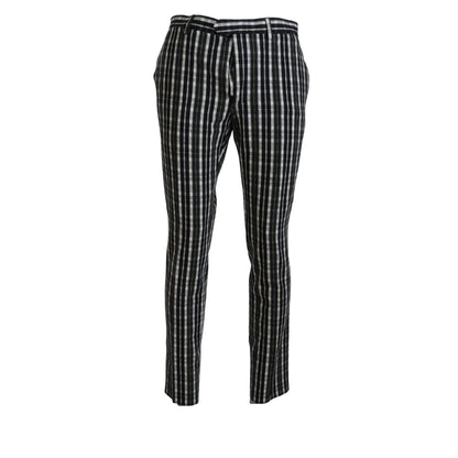 BENCIVENGA Black Checkered Cotton Casual Pants