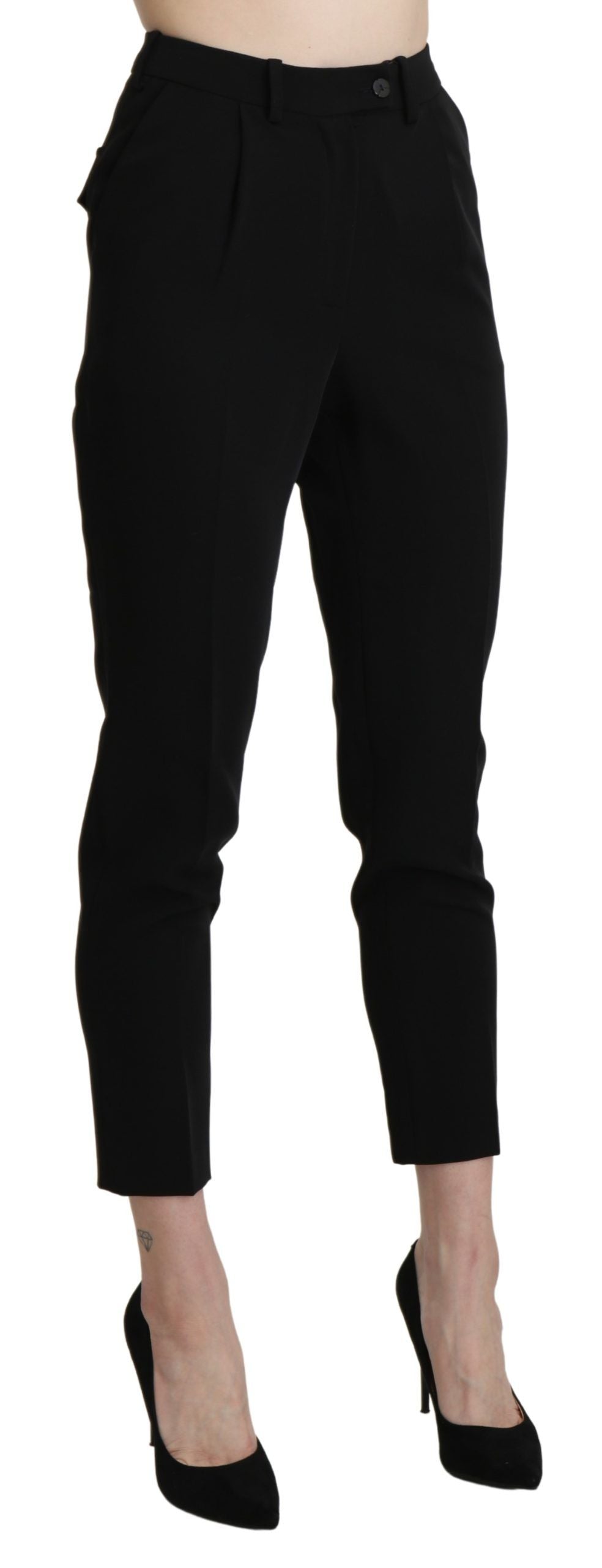 Bencivenga Black High Waist Skinny Cropped Dress Trouser Pant
