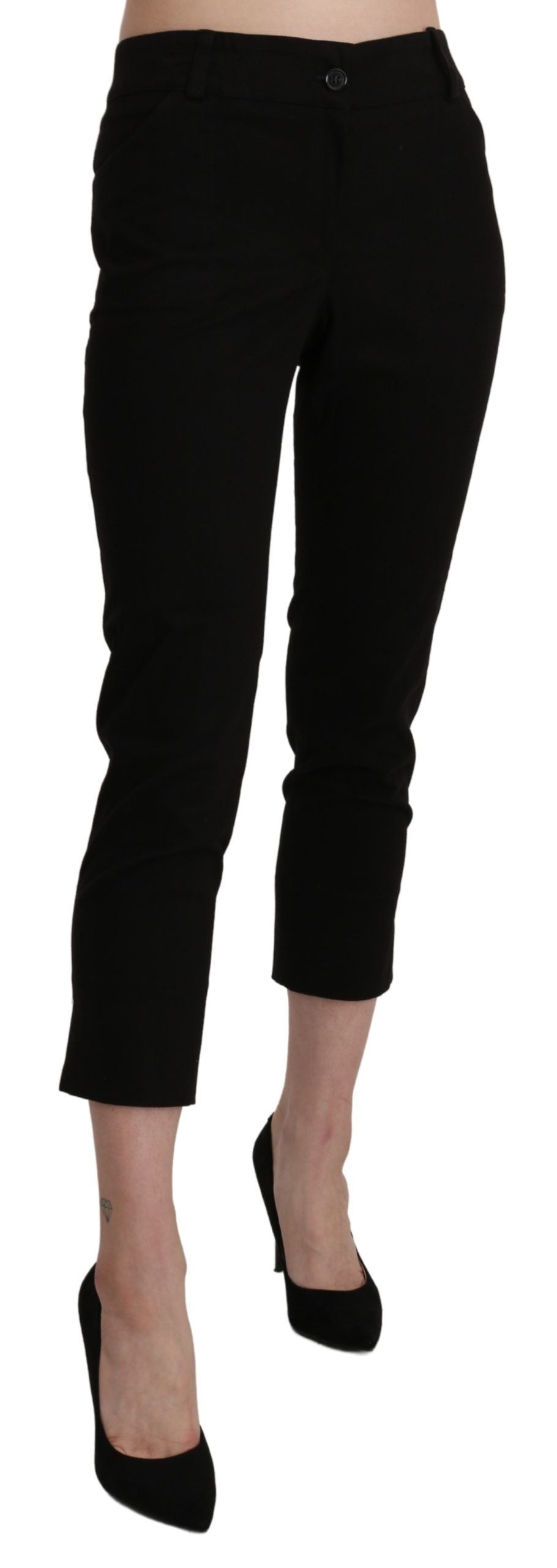 Bencivenga Black High Waist Skinny Cropped Dress Trouser Pants