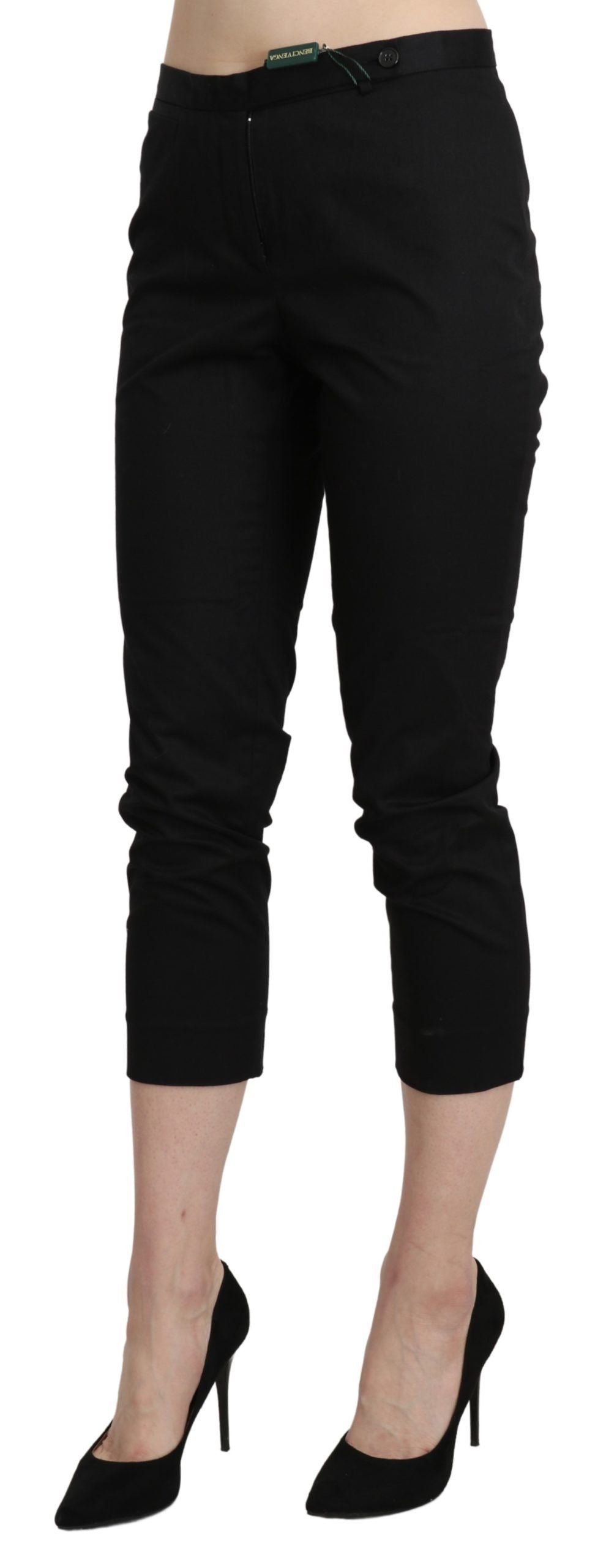 Bencivenga Black High Waist Skinny Cropped Dress Trouser Pants