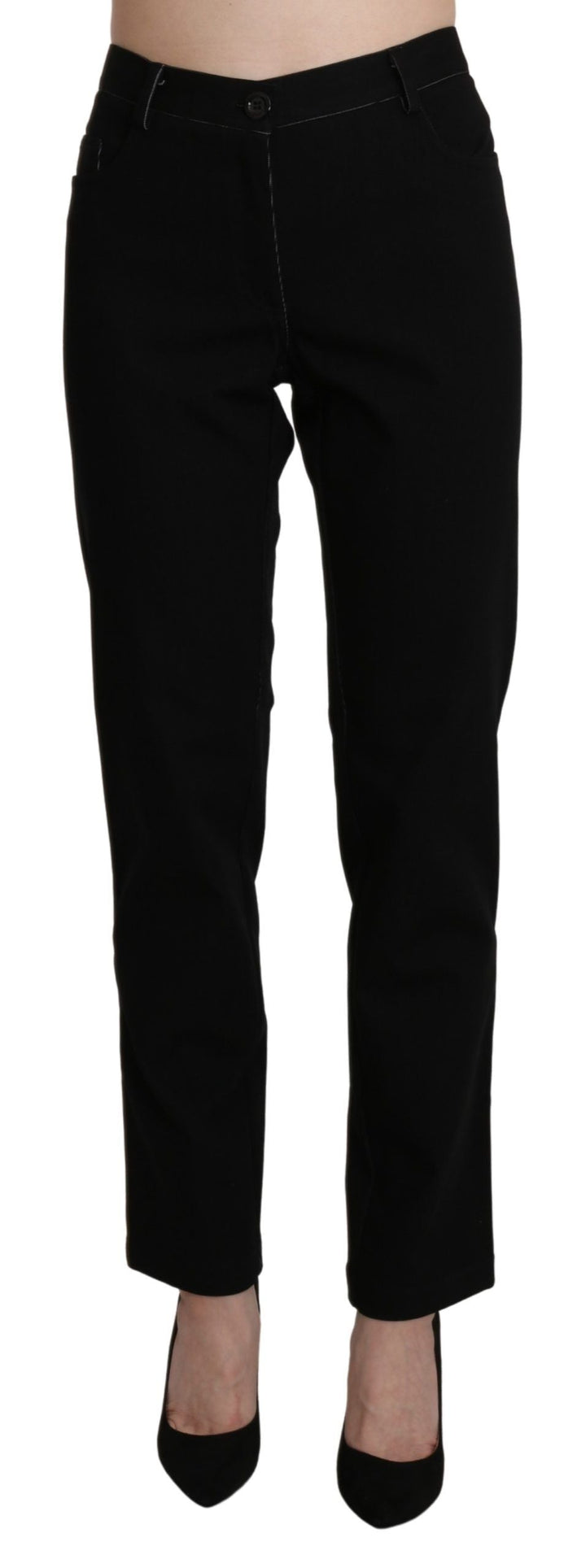 Bencivenga Black High Waist Straight Casual Trouser Pant