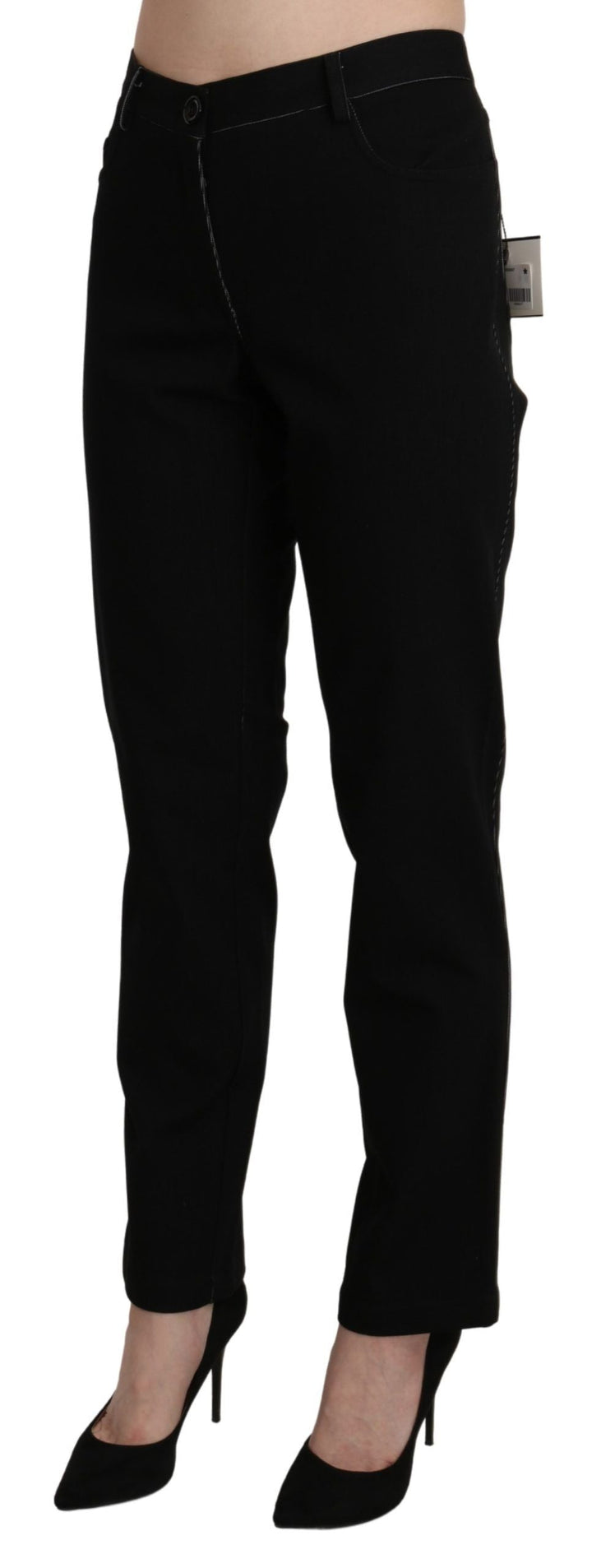 Bencivenga Black High Waist Straight Casual Trouser Pant