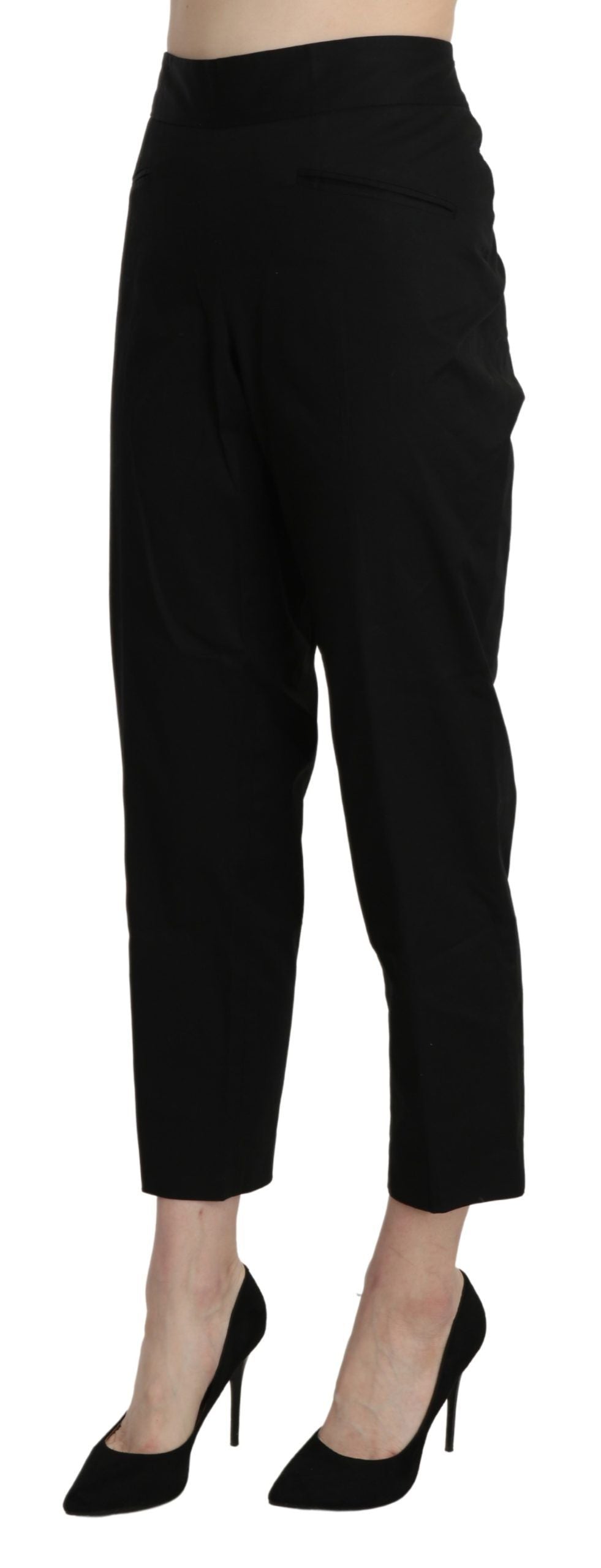 Bencivenga Black High Waist Straight Cropped Dress Pants