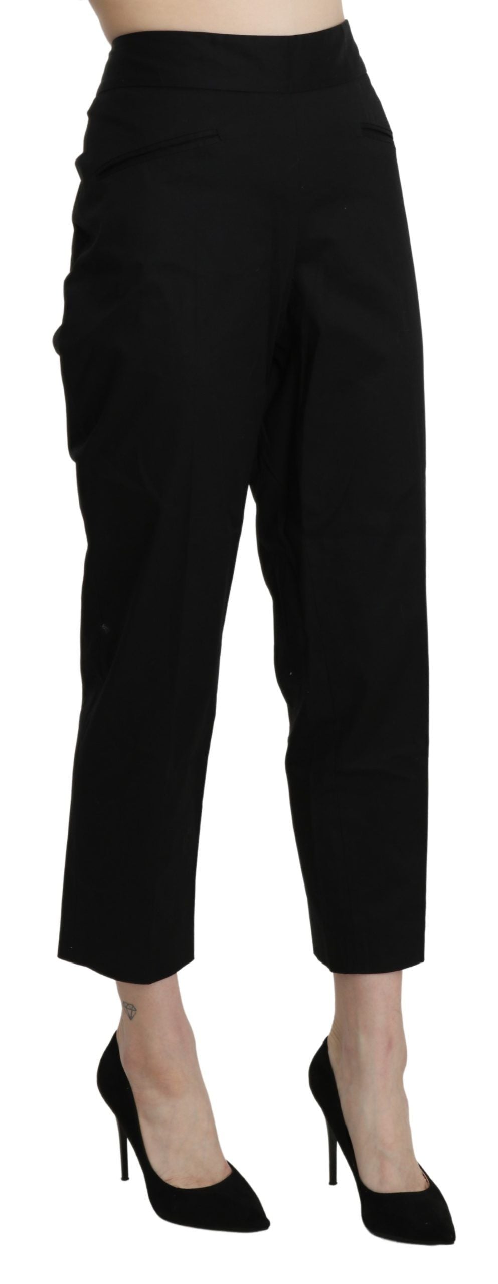 Bencivenga Black High Waist Straight Cropped Dress Pants