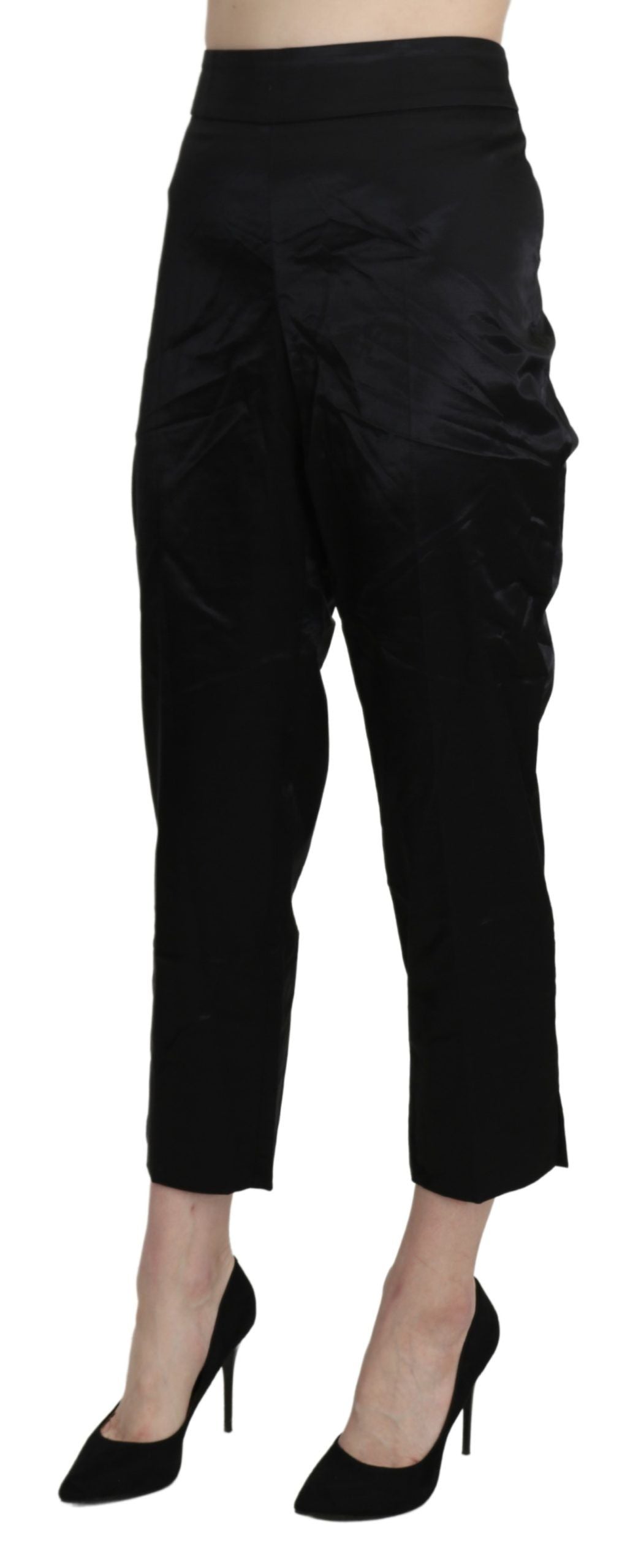Bencivenga Black High Waist Straight Cropped Dress Trouser Pants
