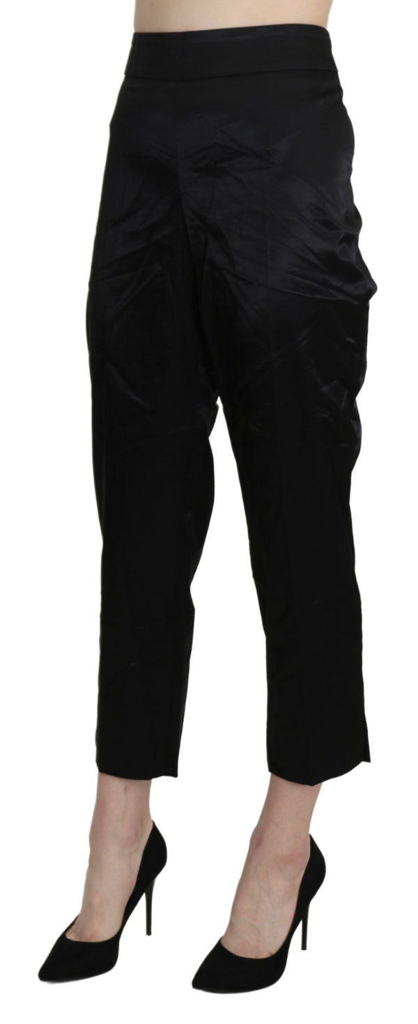 Bencivenga Black High Waist Straight Cropped Dress Trouser Pants