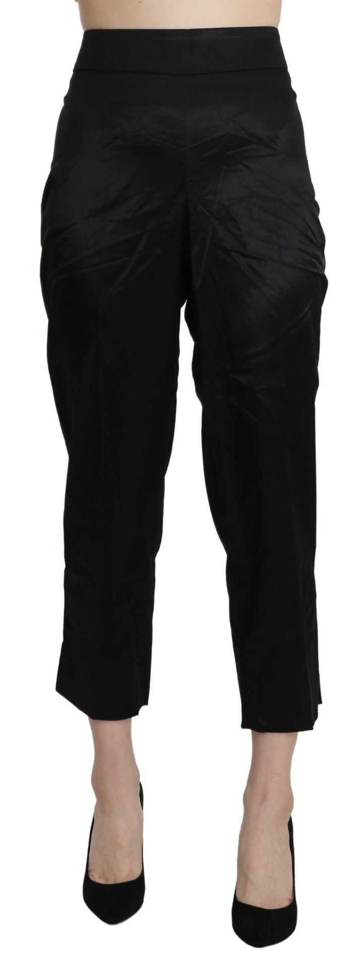 Bencivenga Black High Waist Straight Cropped Dress Trouser Pants