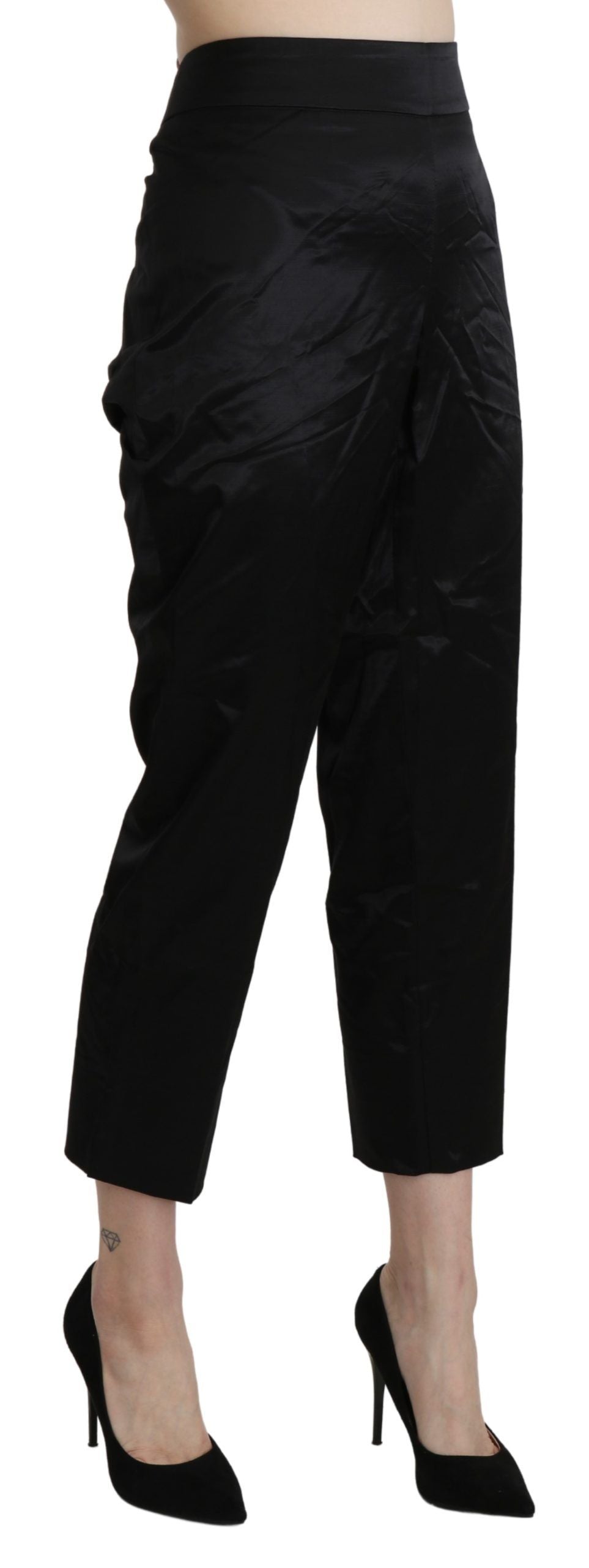 Bencivenga Black High Waist Straight Cropped Dress Trouser Pants
