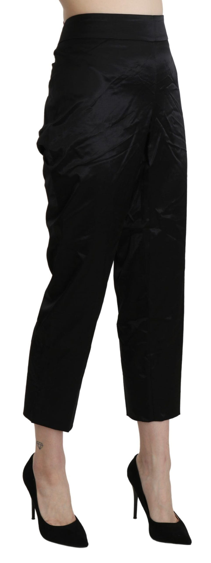Bencivenga Black High Waist Straight Cropped Dress Trouser Pants
