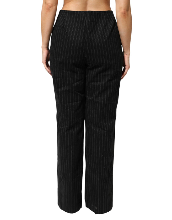 Bencivenga Black Wool Blend Pinstripe Straight Leg Pants