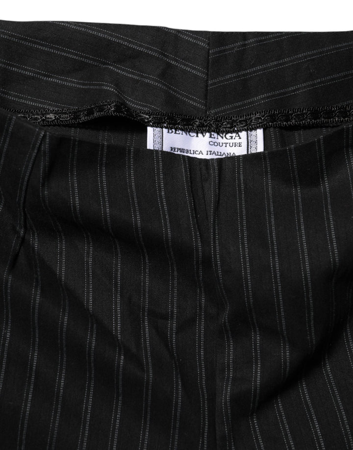 Bencivenga Black Wool Blend Pinstripe Straight Leg Pants