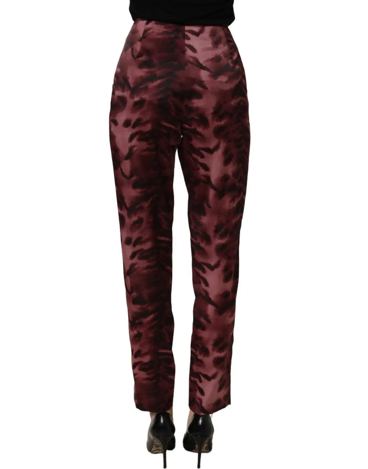 Bencivenga Burgundy High Waist Patterned Straight Trouser Pants
