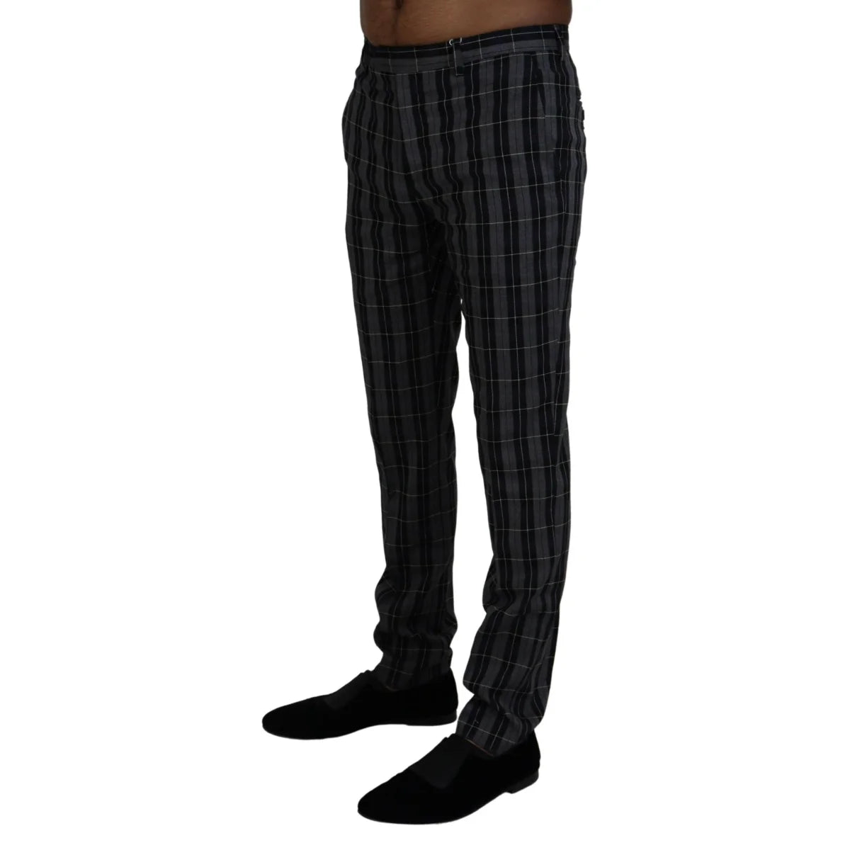 BENCIVENGA COUTURE Gray Checkered Chino Pants Premium Authentic