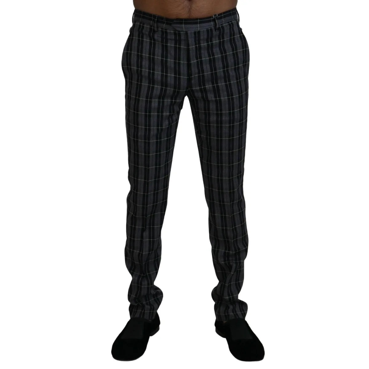 BENCIVENGA COUTURE Gray Checkered Chino Pants Premium Authentic