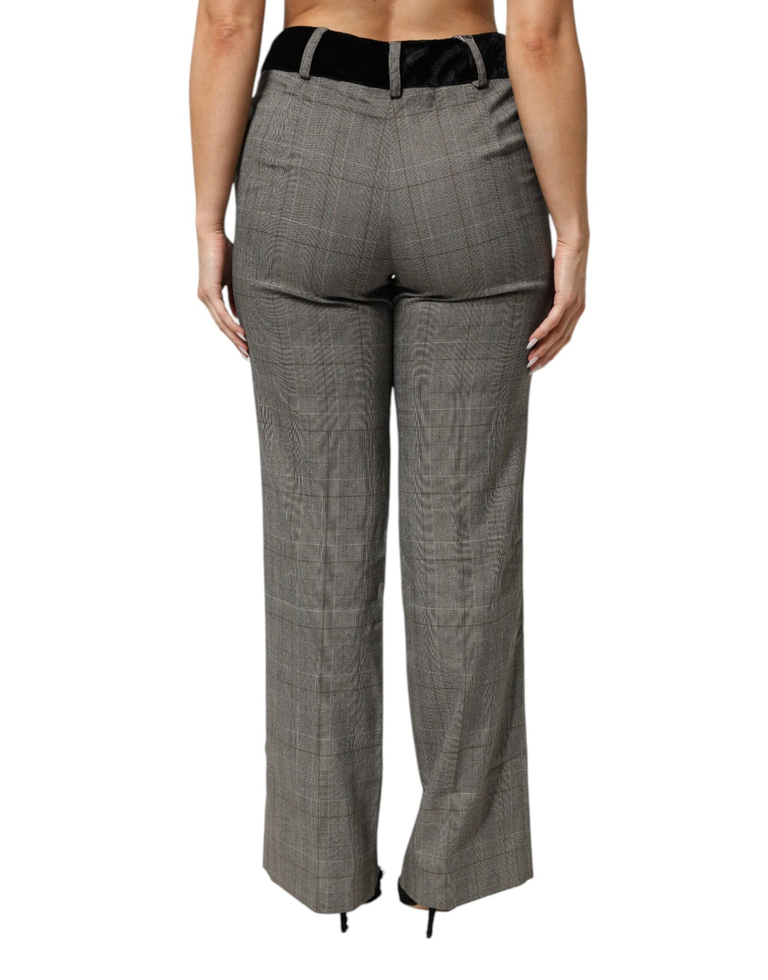 Bencivenga Gray Wool Blend Plaid Straight Leg Velvet Waist Pants