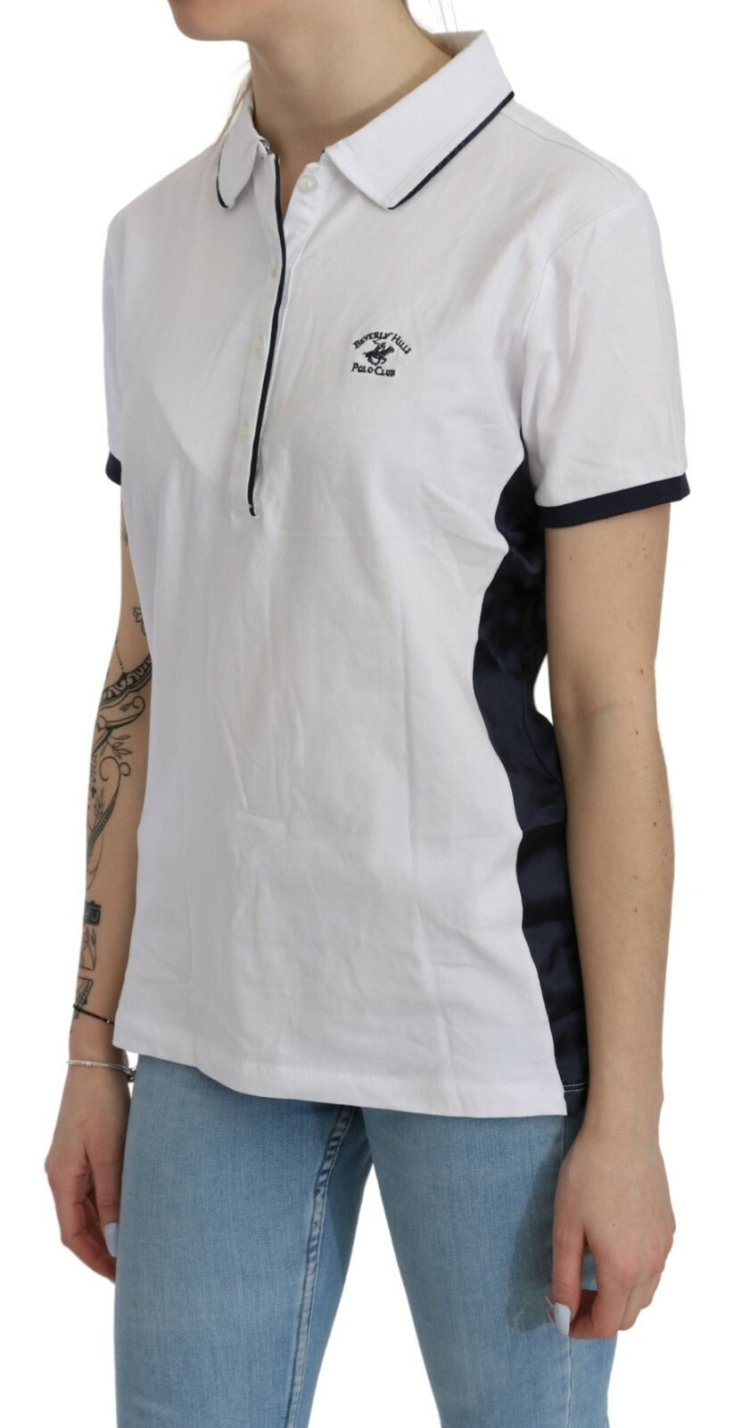 Beverly Hills Polos - Cotton White Collared Short Sleeve Top