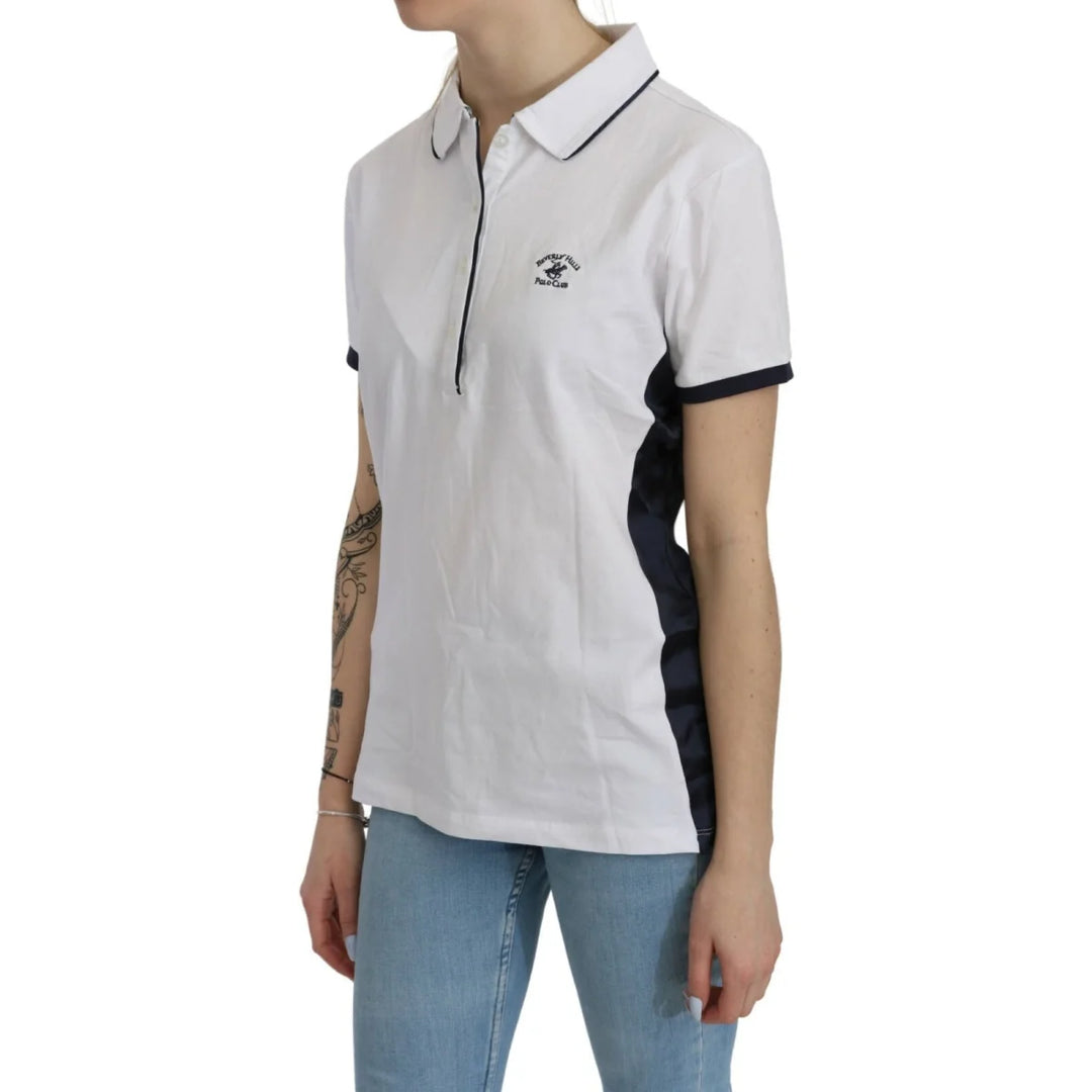 Beverly Hills Cotton White Collared Short Sleeve Top