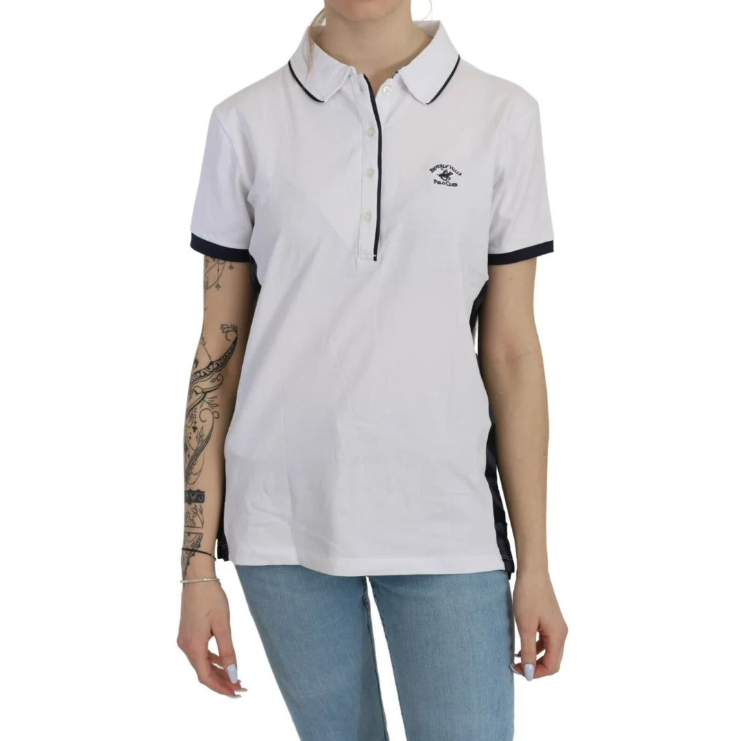 Beverly Hills Cotton White Collared Short Sleeve Top